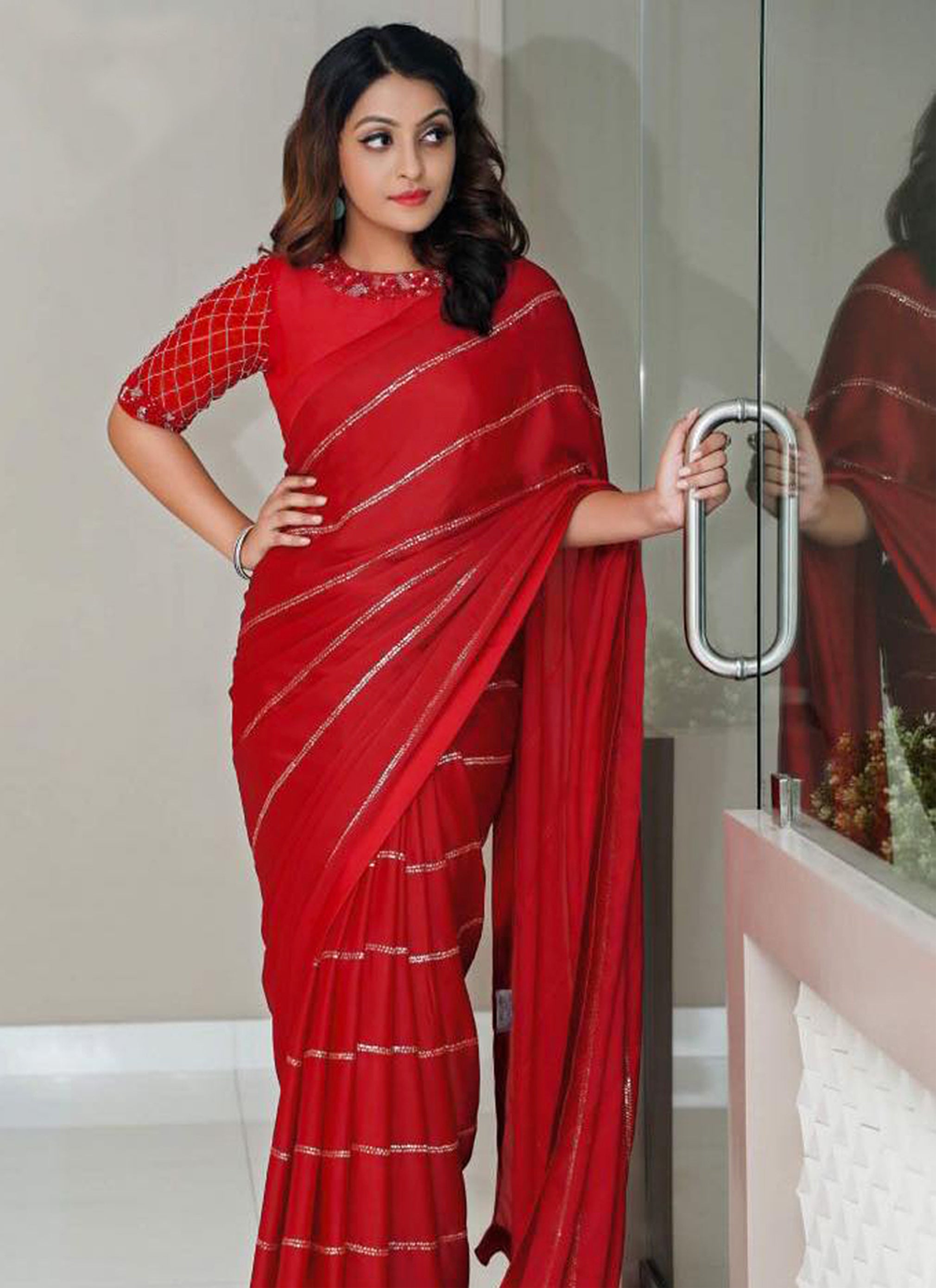 Red Party Wear Saree | Buy now and get 48% off – Indian Rani