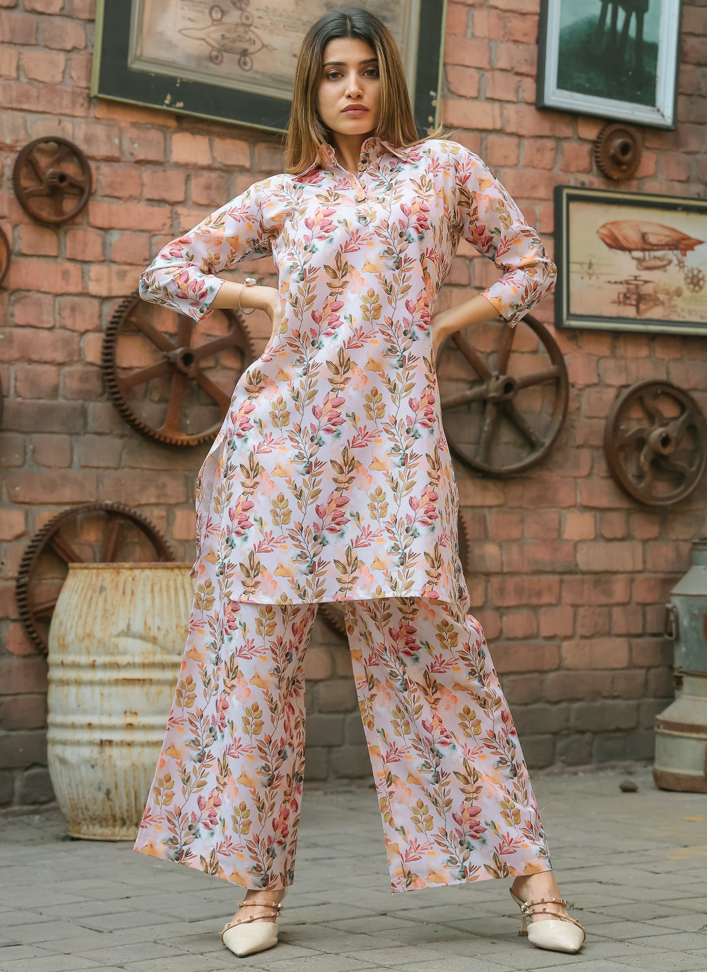 Floral Print On Off-White Cotton Co-Ord Set