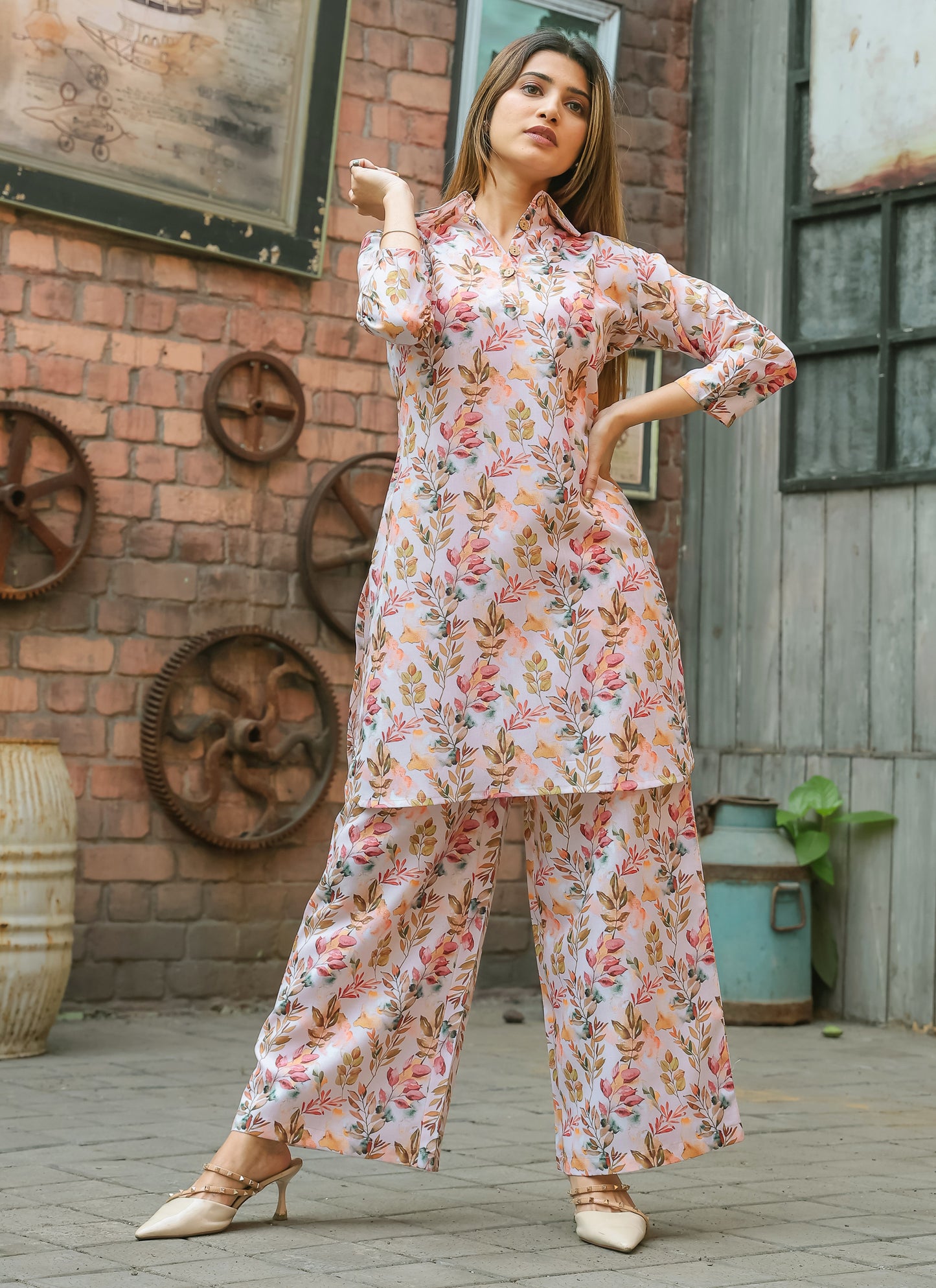 Floral Print On Off-White Cotton Co-Ord Set