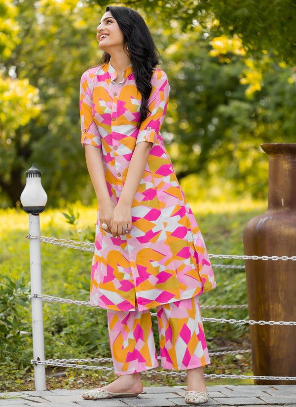 Women's V Neck Knee Length 3/4 Sleeves Solid Rayon Co-Ords Set (Rani)
