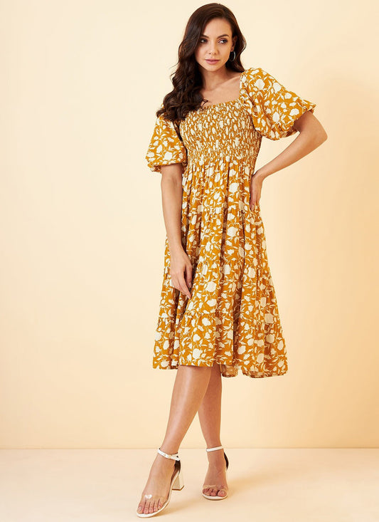 Yellow Rayon Designer Short Dress