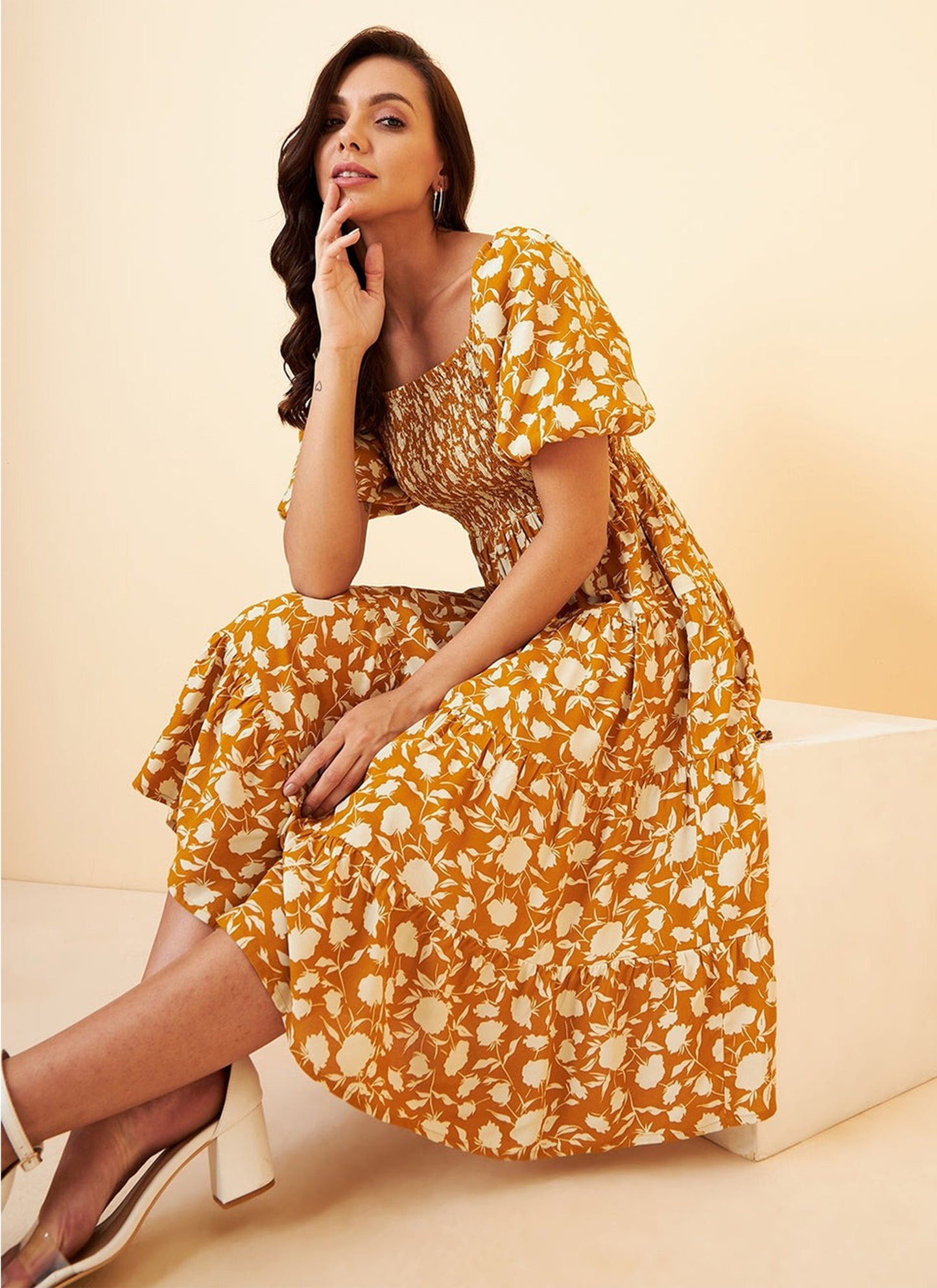 Yellow Rayon Designer Short Dress