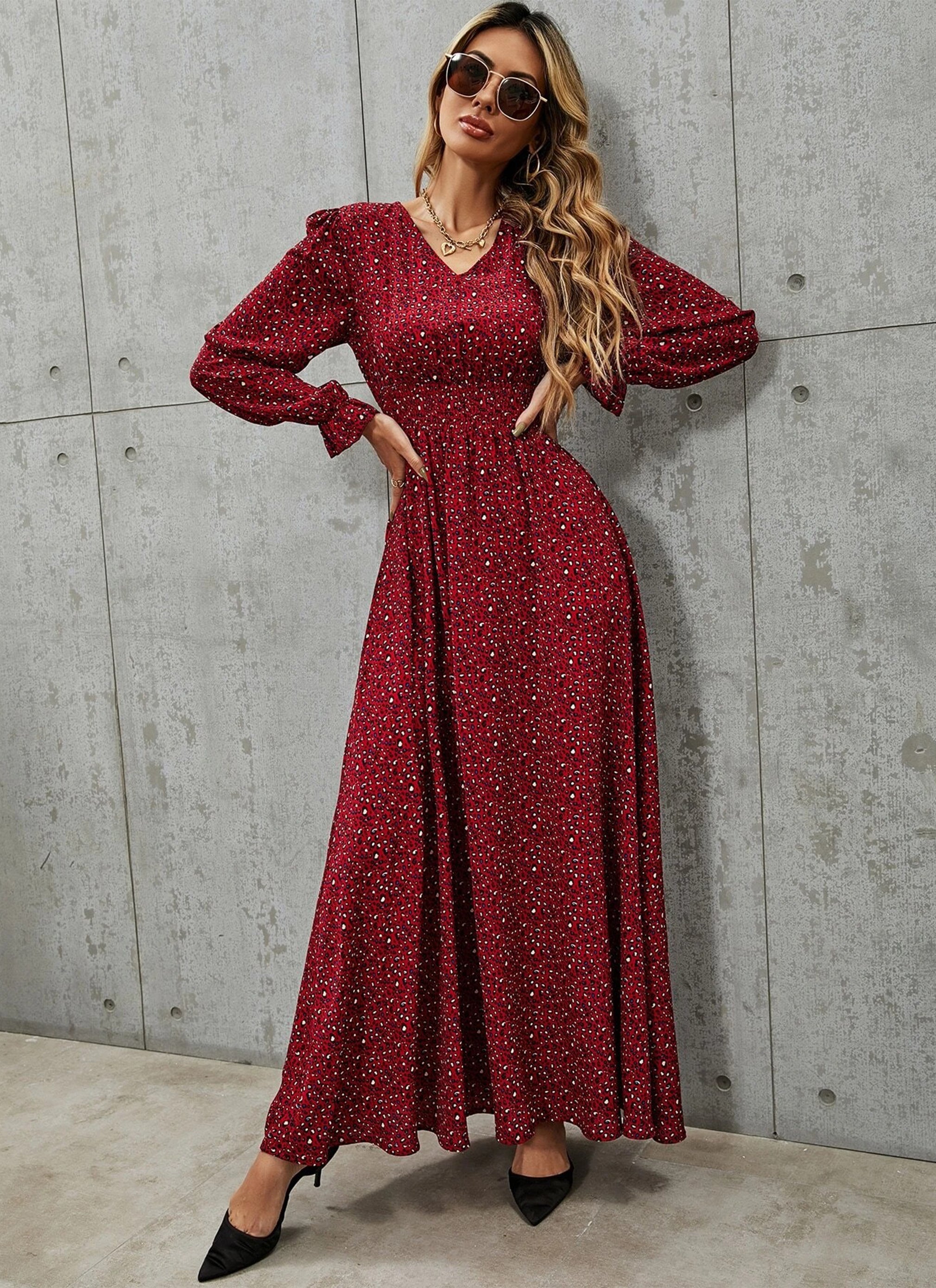 Red Cotton Checkered Flared Western Dress – Janasya.com
