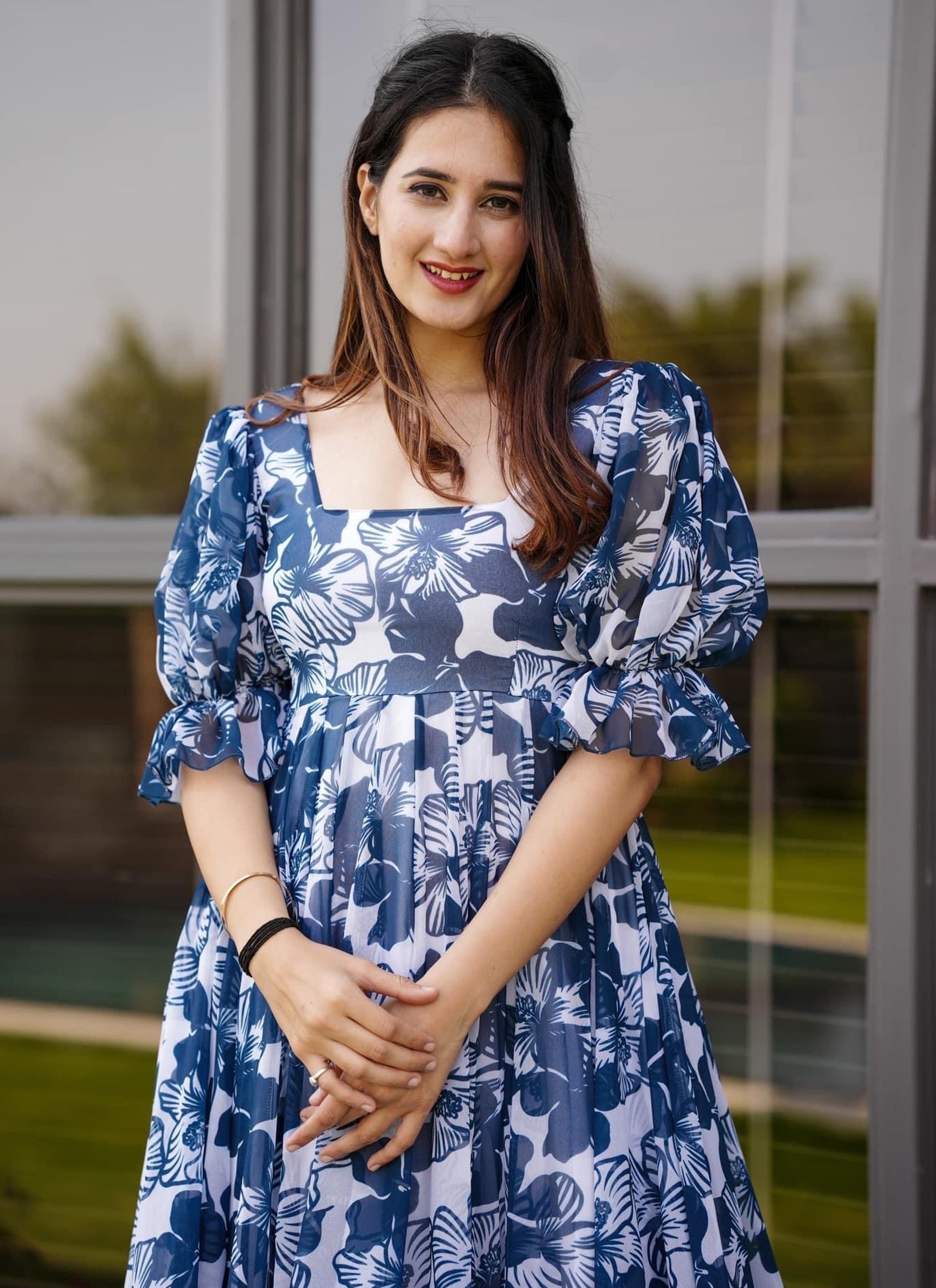 Navy Blue Georgette Western Dress Navy Blue Georgette Western Dress