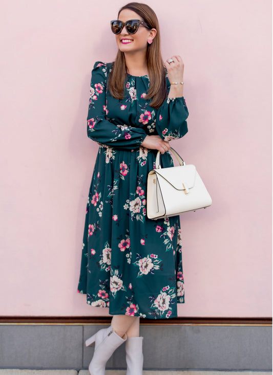 Teal Blue Floral Western Dress