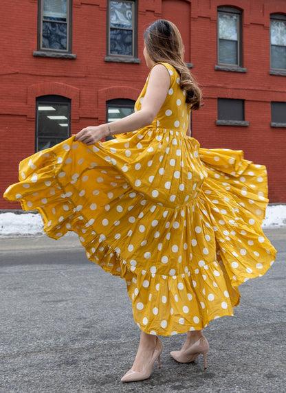 Yellow Dot Printed Maxi Dress