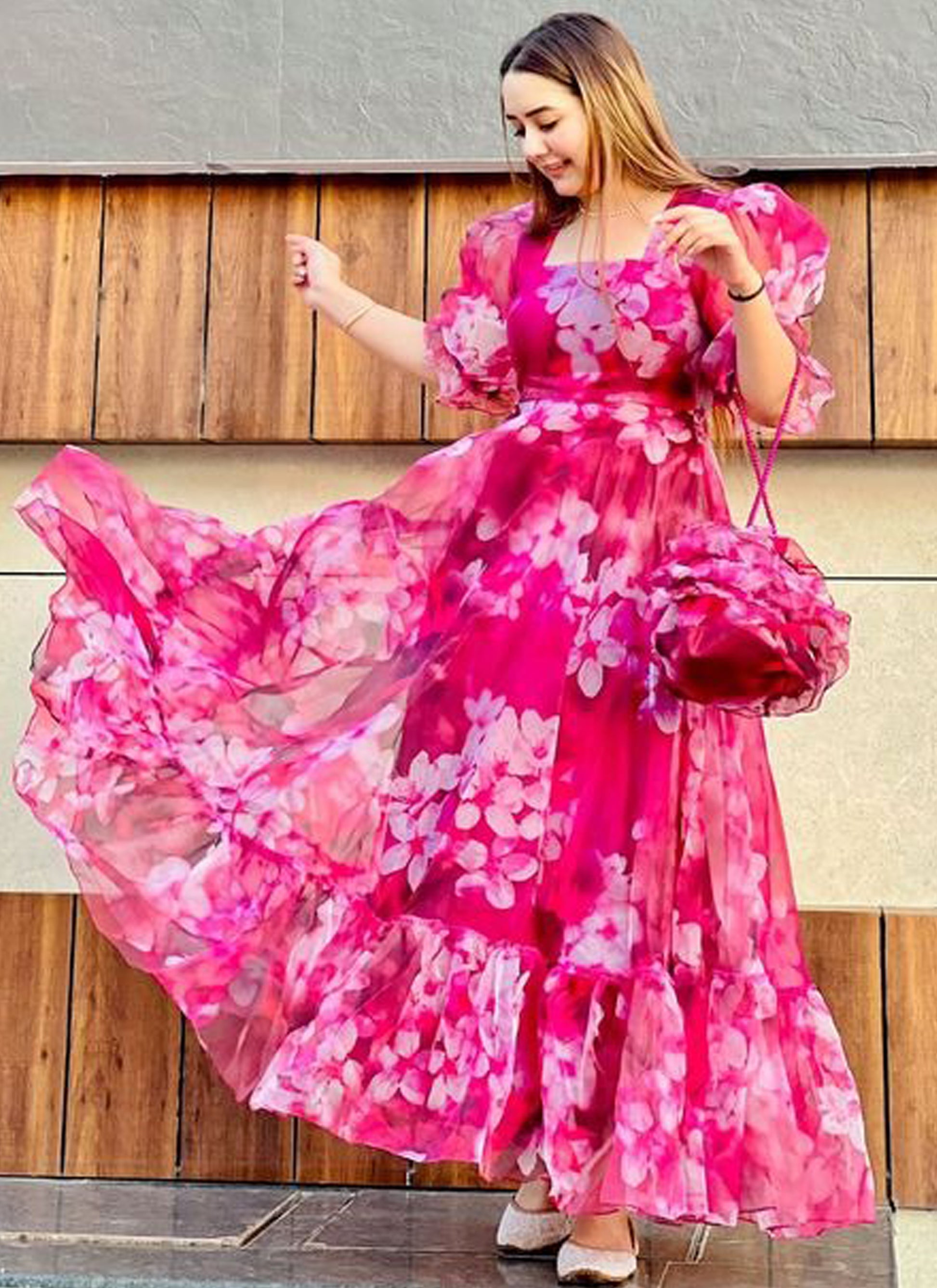 organza dress india Pink Organza Maxi Dress
