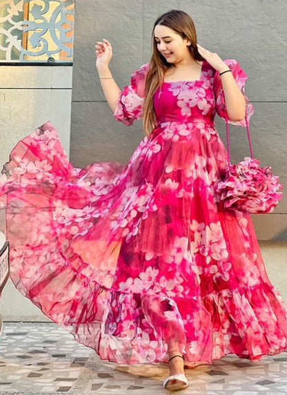 Pink Organza Maxi Dress