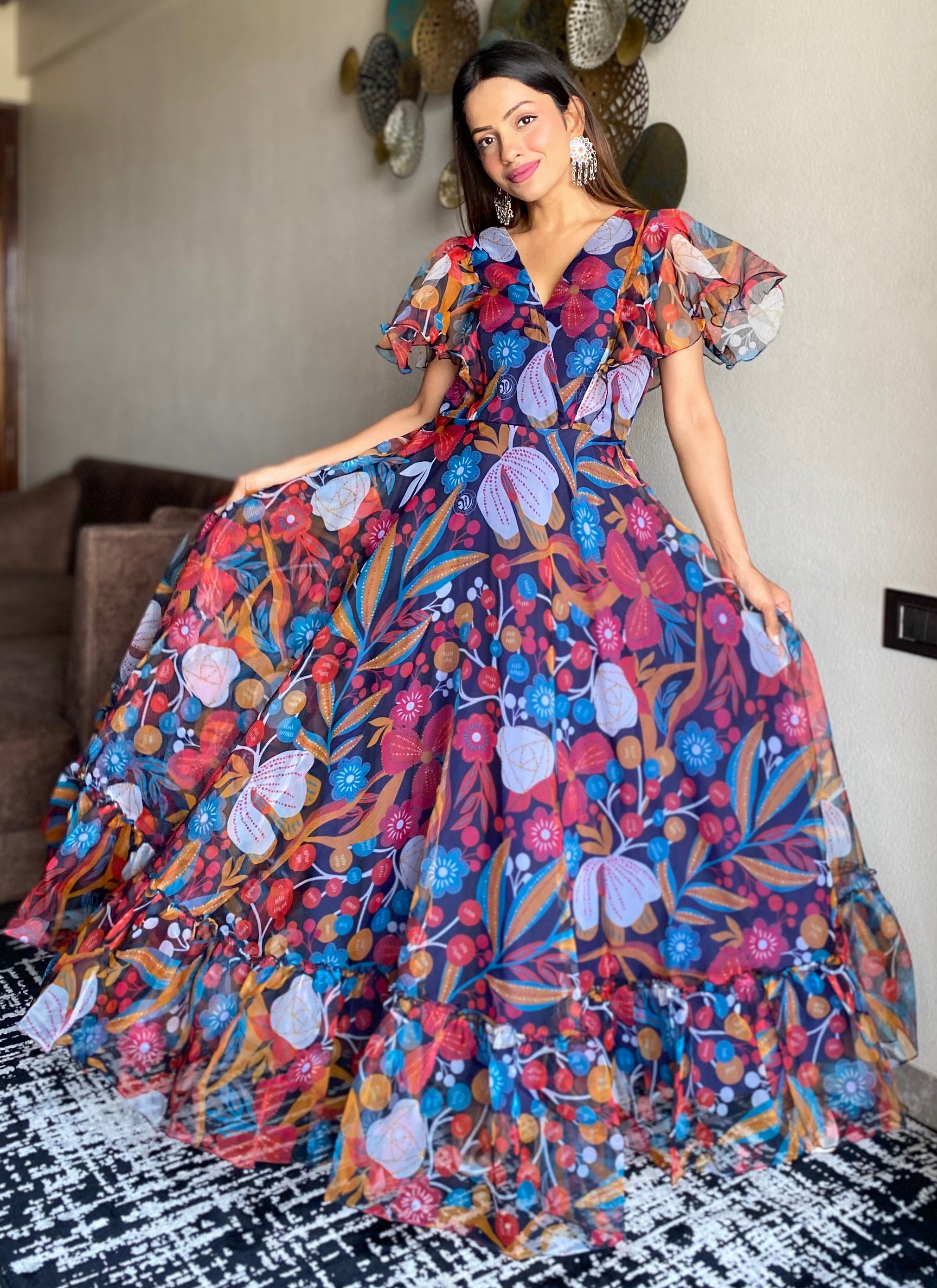 Multi Colour Organza Dress – Indian Rani