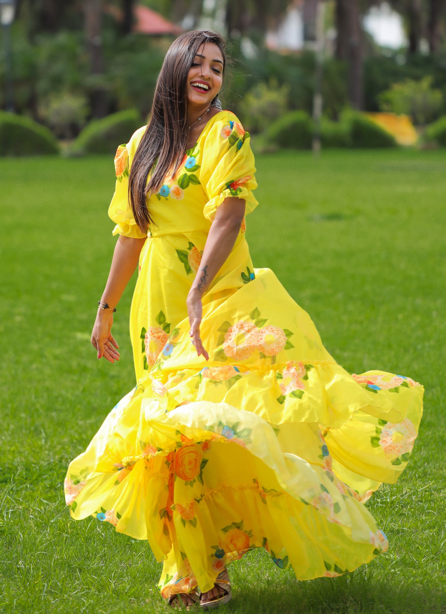 Lemon Yellow Organza Maxi Dress