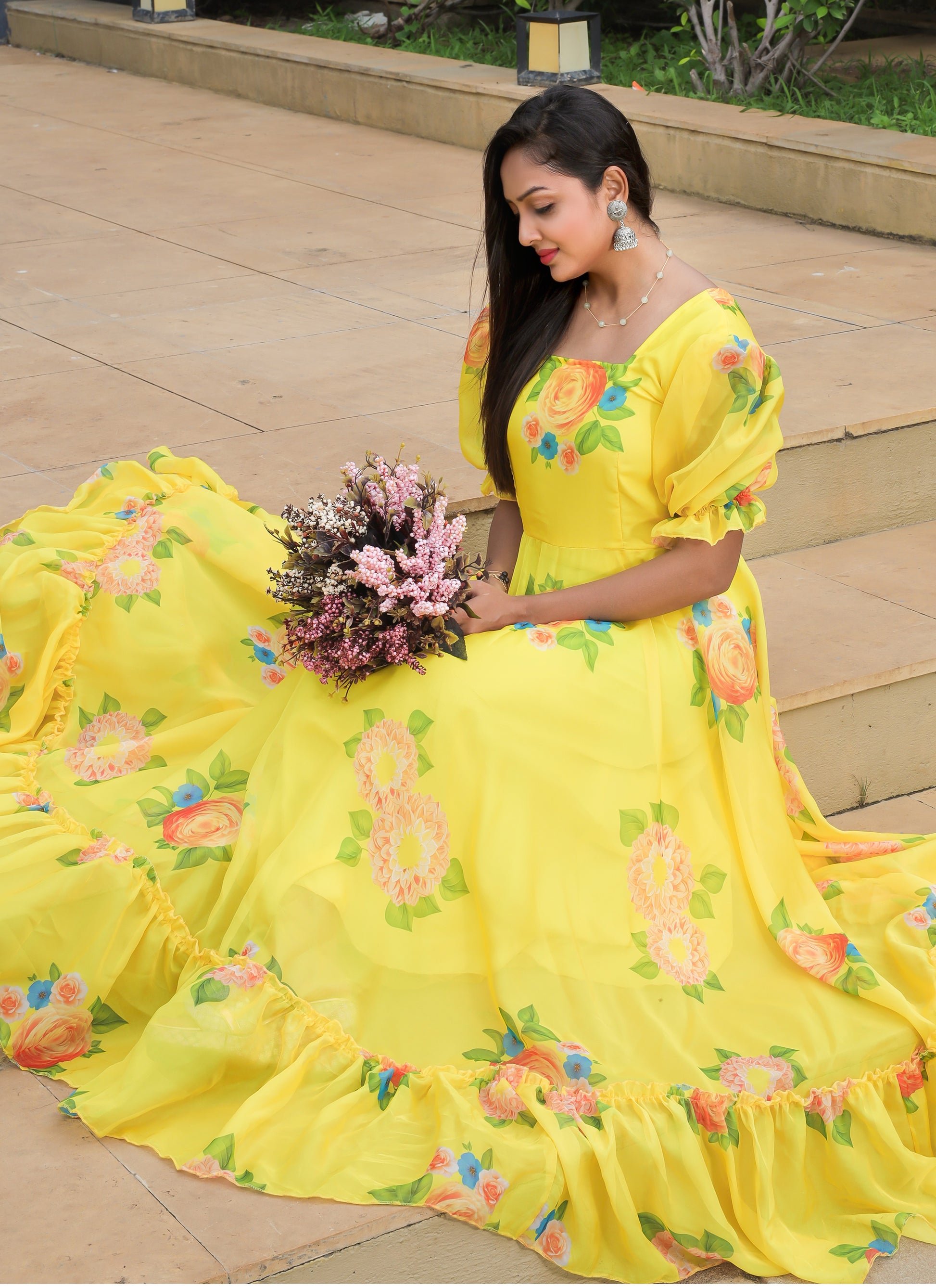 Lemon Yellow Organza Maxi Dress Lemon Yellow Organza Maxi Dress
