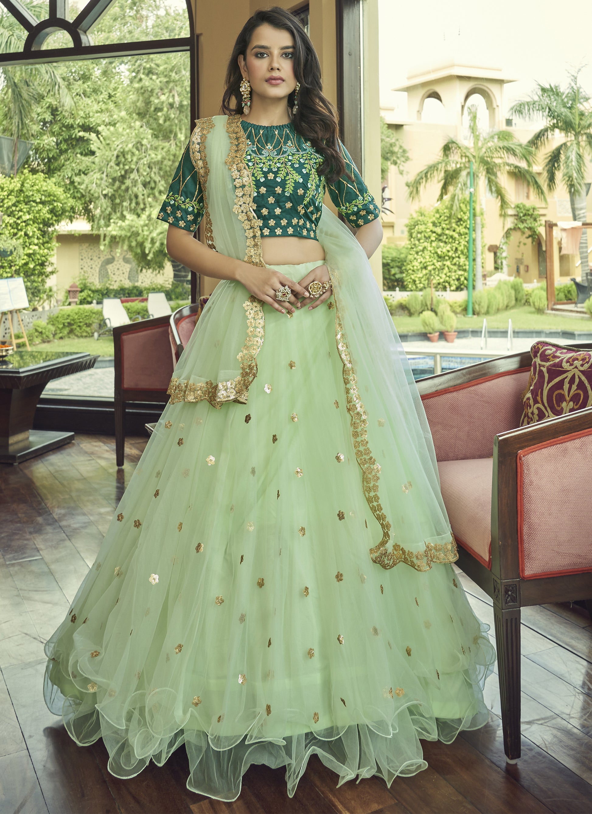 Pistachio Green Designer Lehenga Choli | 100% Money Back Guarantee Indian Rani Pistachio Green Designer Lehenga Choli | 100% Money Back Guarantee Indian Rani