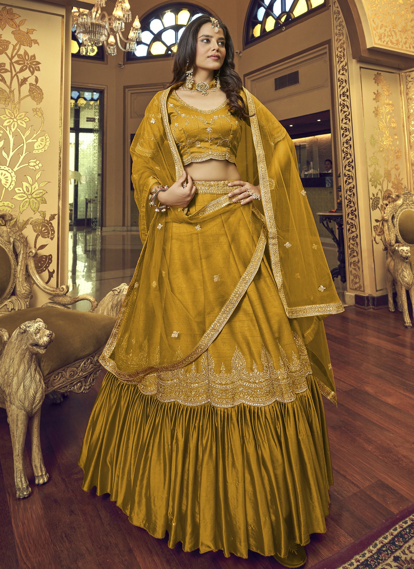 Mustured Yellow Wedding Lehenga Choli