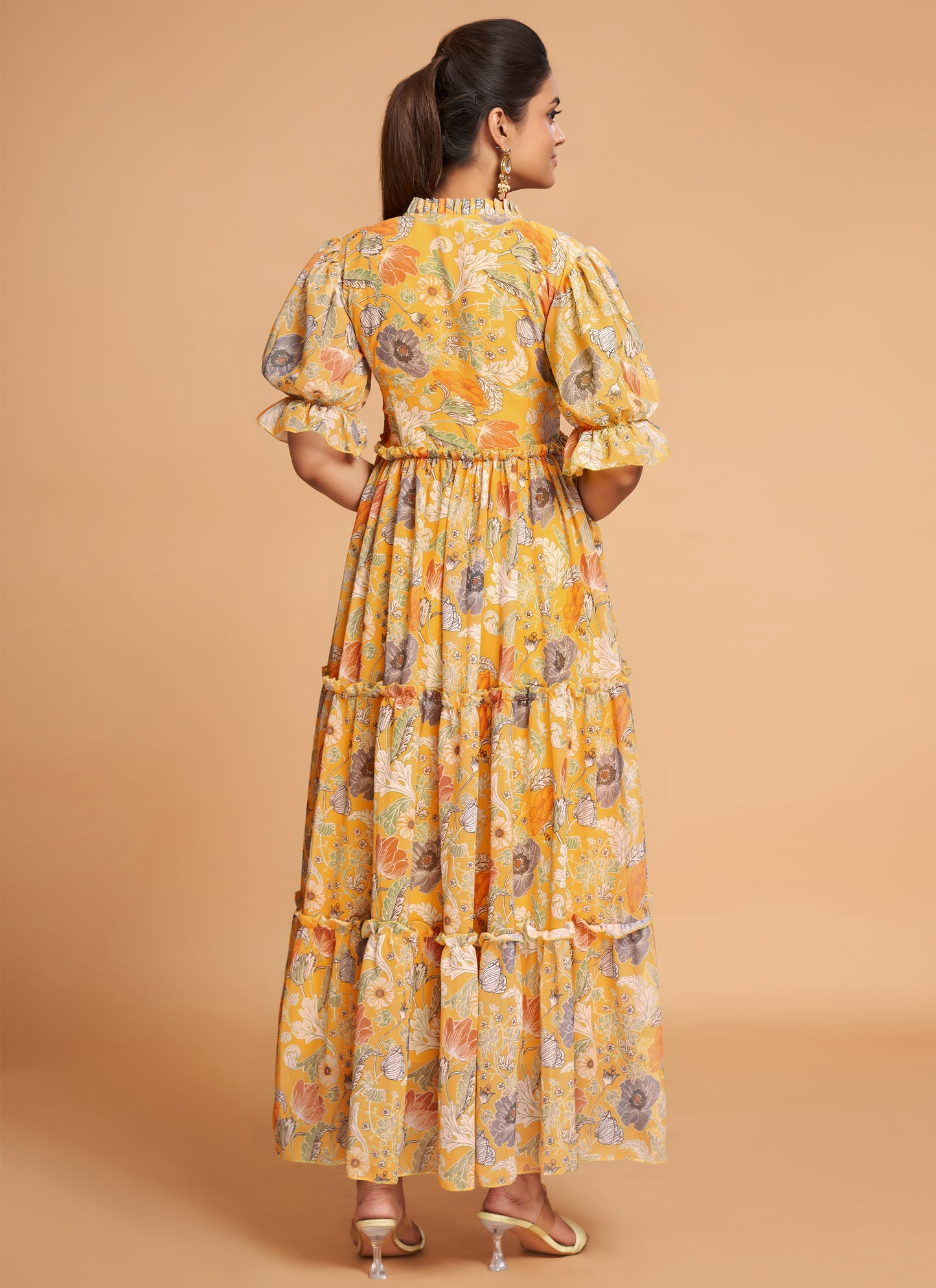 Yellow Floral Maxi Dress – Indian Rani