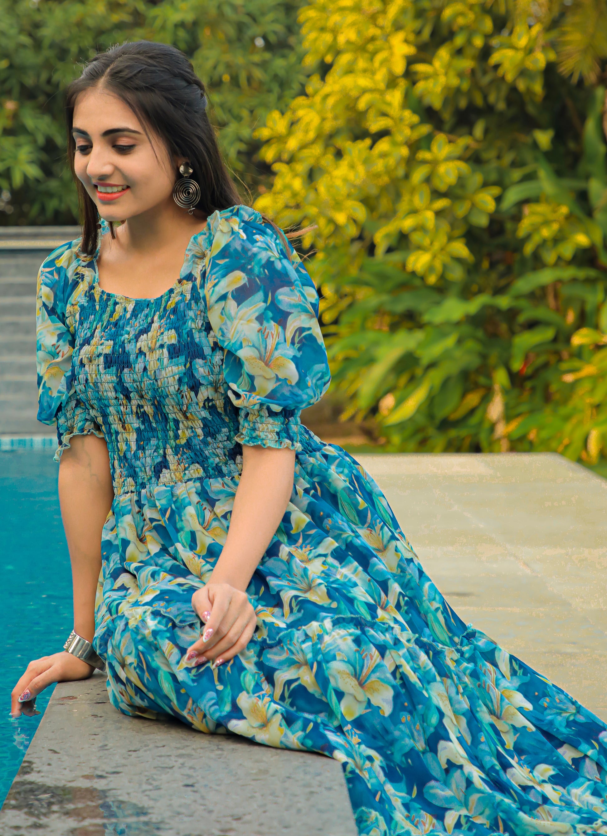 Printed Dark Blue Long Maxi Dress | Get it with 60% discount Indian Rani Printed Dark Blue Long Maxi Dress | Get it with 60% discount Indian Rani